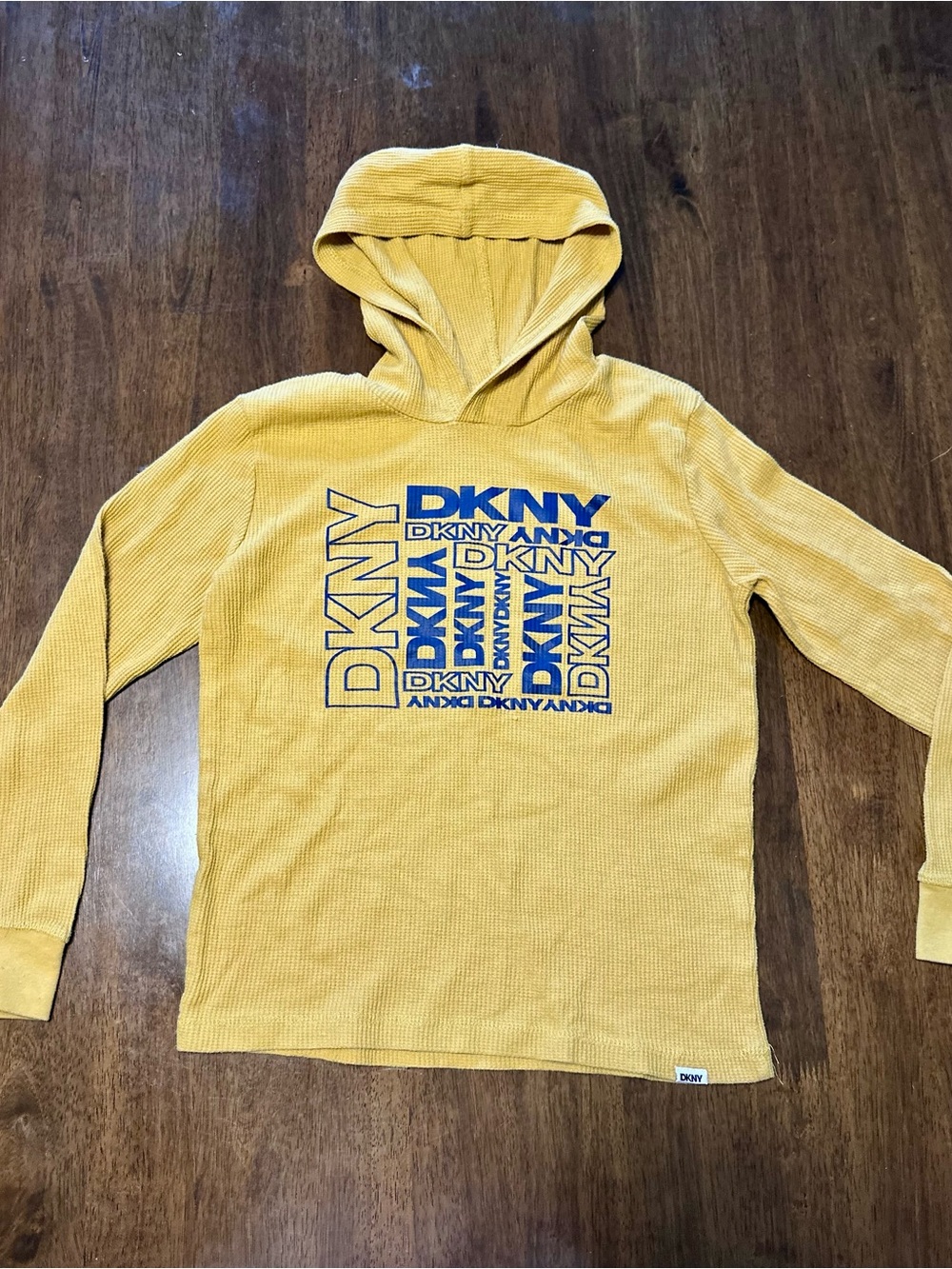 DKNY Yellow Hooded Top with Blue Logo Graphic